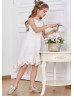 Ivory Beaded Lace Tulle High Low Popular Flower Girl Dress